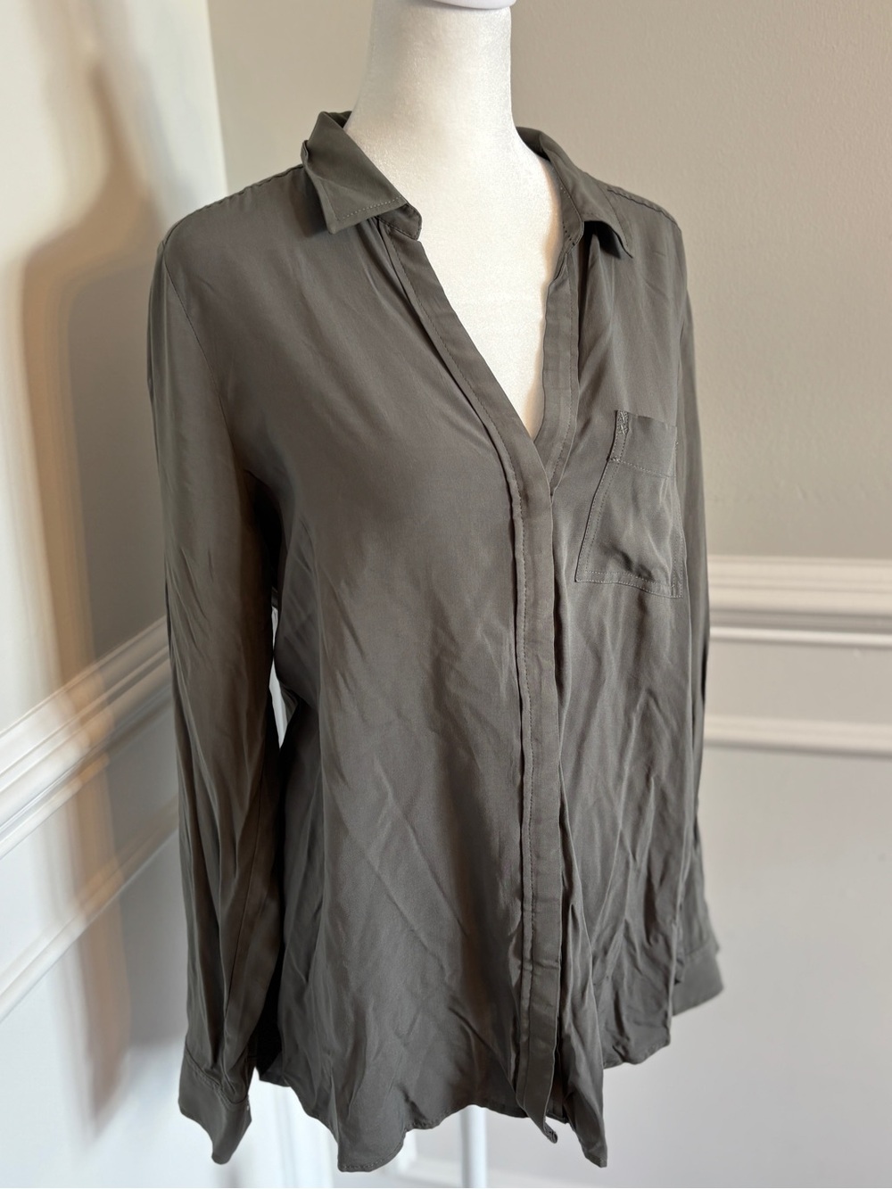 Dalia Olive-Tone Button-Front Shirt